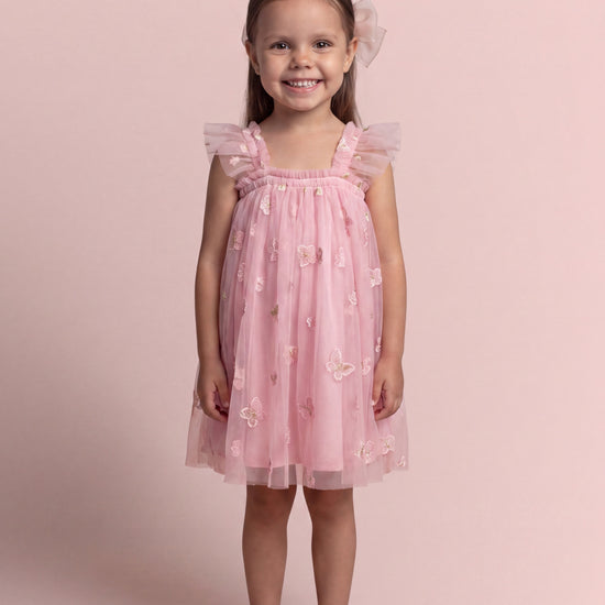 Sorbet Pink Butterfly Tulle Dress front view