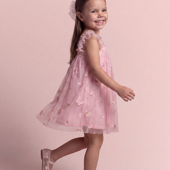 Sorbet Pink Butterfly Tulle Dress side view