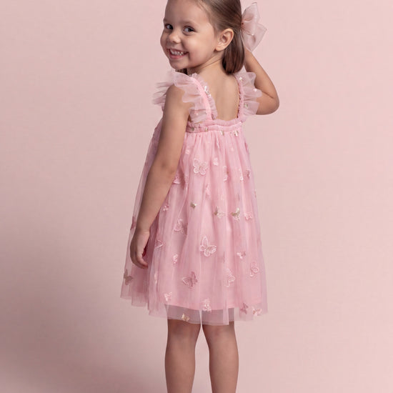 Sorbet Pink Butterfly Tulle Dress back view