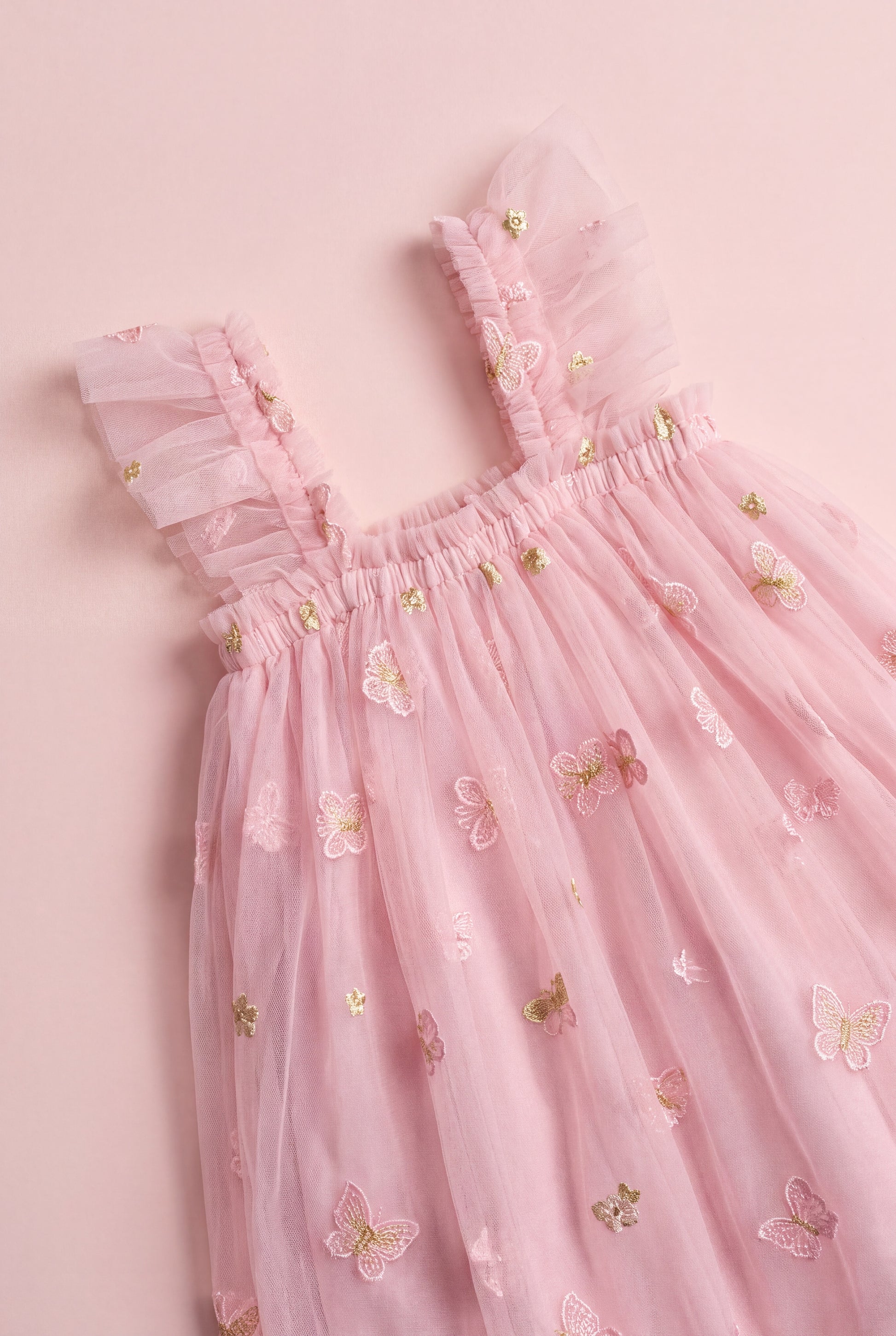 Sorbet Pink Butterfly Tulle Dress embroidered butterfly detail