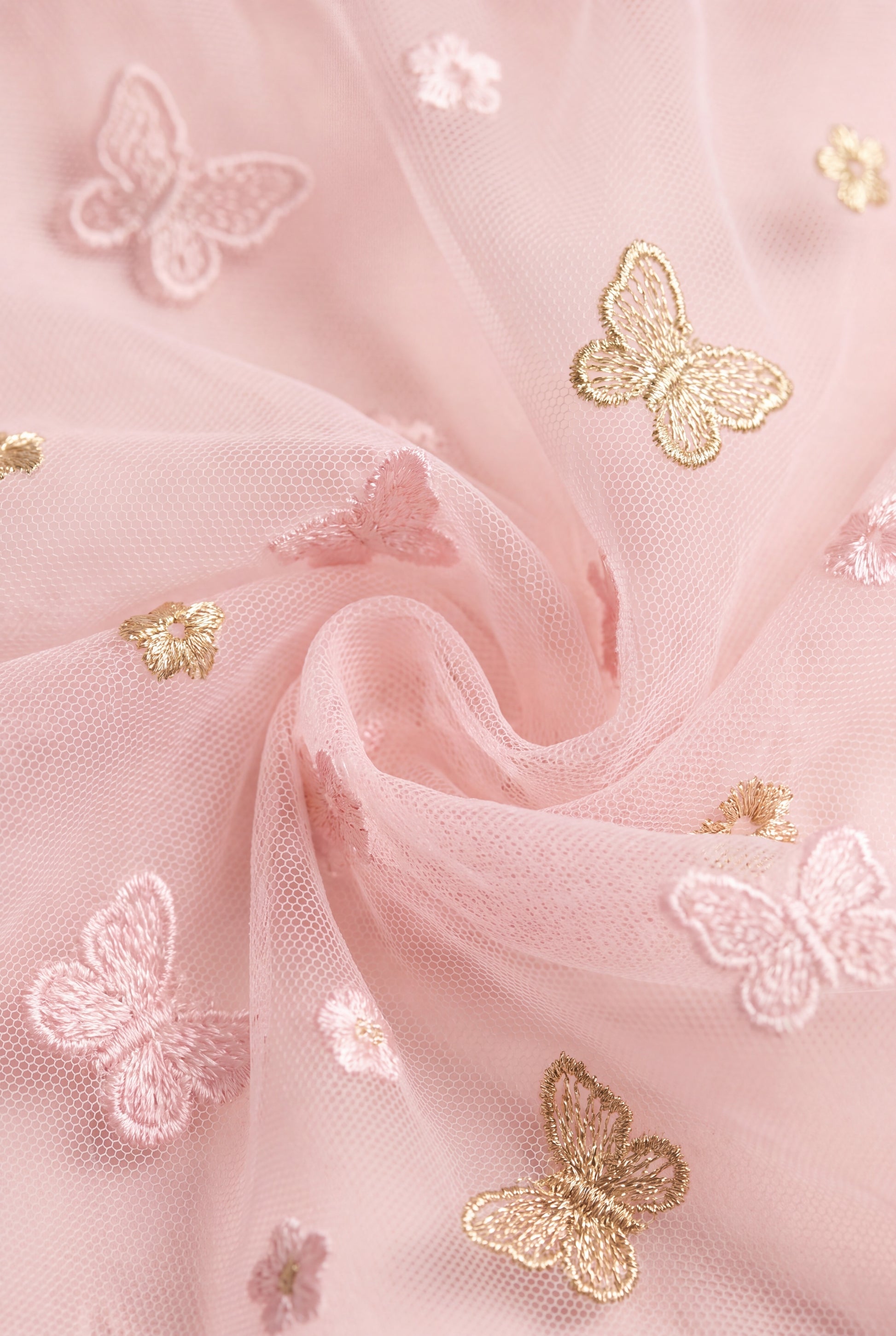 Sorbet Pink Butterfly Tulle Dress tulle fabric texture