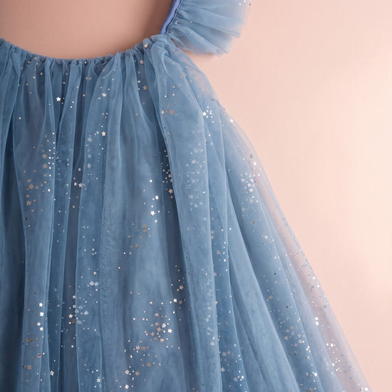 Bluebell Star Dress blue fabric detail, star sequin tulle