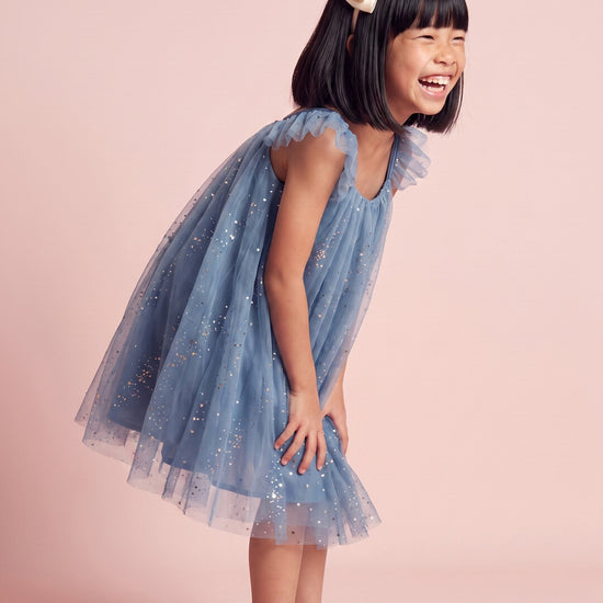 Bluebell Star Dress in blue, side