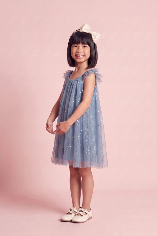 Bluebell Star Dress in blue, three quarter twirl