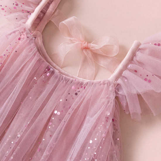 Bluebell pink sequin tulle and neckline detail