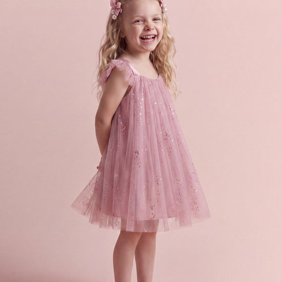 Bluebell Pink Tulle Flower Girl Dress, three quarter view