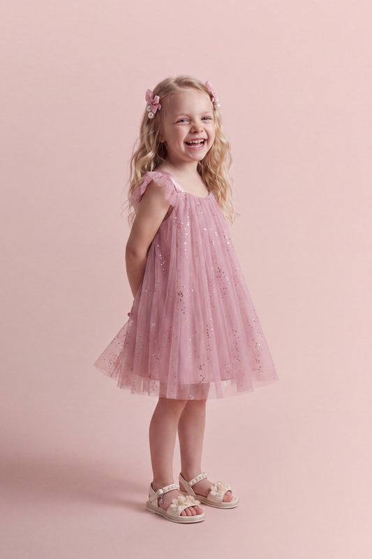 Bluebell Pink Tulle Flower Girl Dress, three quarter view
