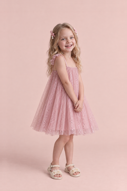 Bluebell Pink Tulle Flower Girl Dress, three quarter view