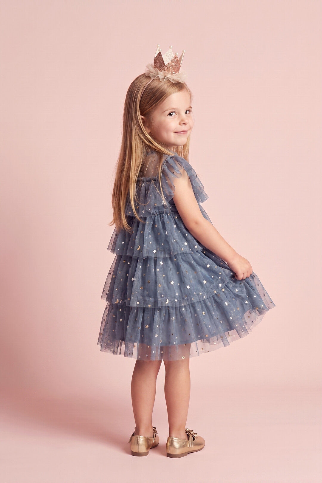 Celeste Dress in dusty blue, back