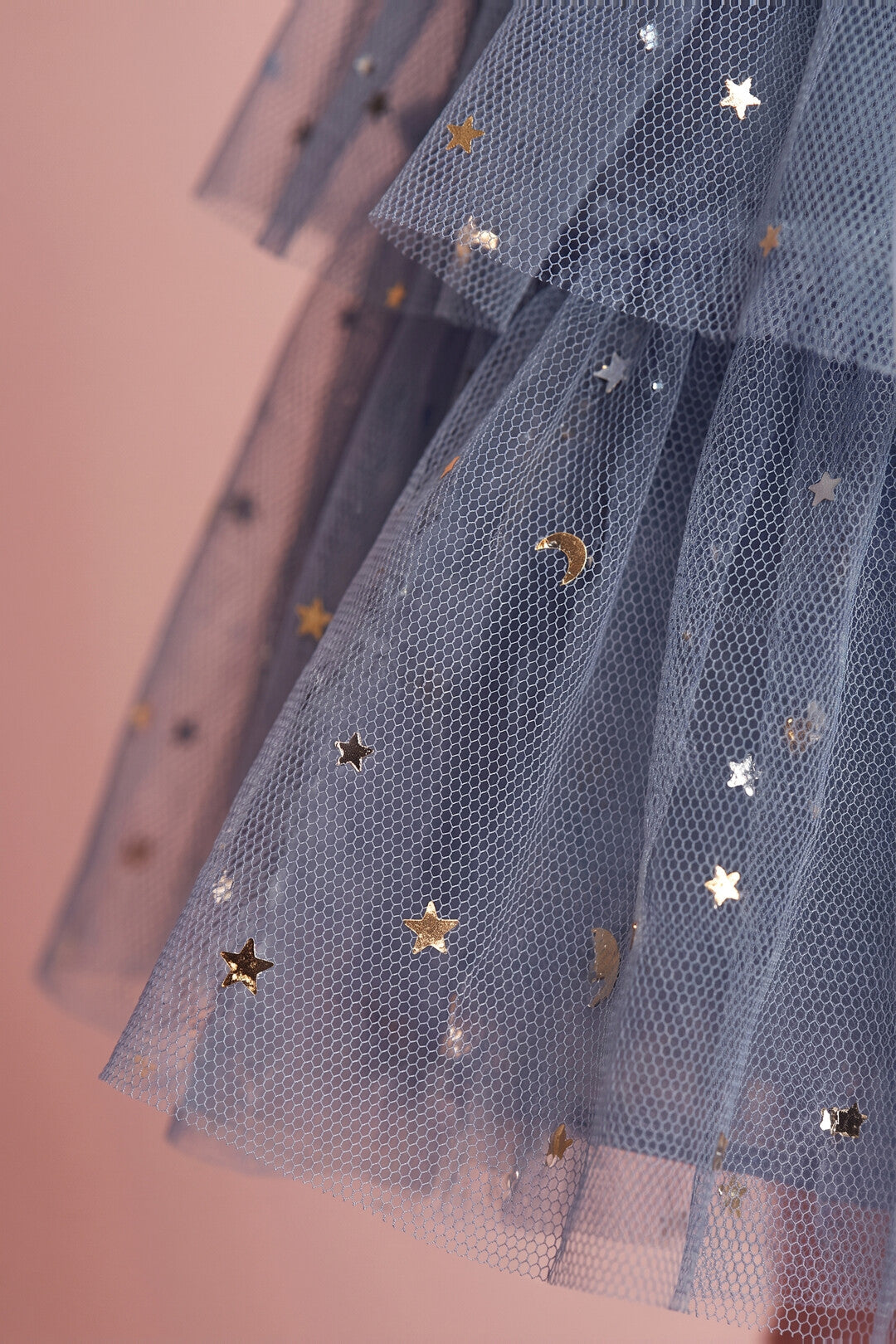 Celeste Dress dusty blue star moon tulle texture