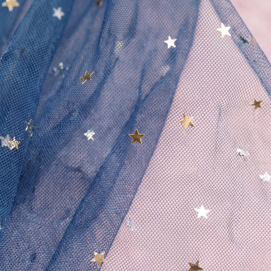 Celeste Dress denim blue star tulle fabric texture