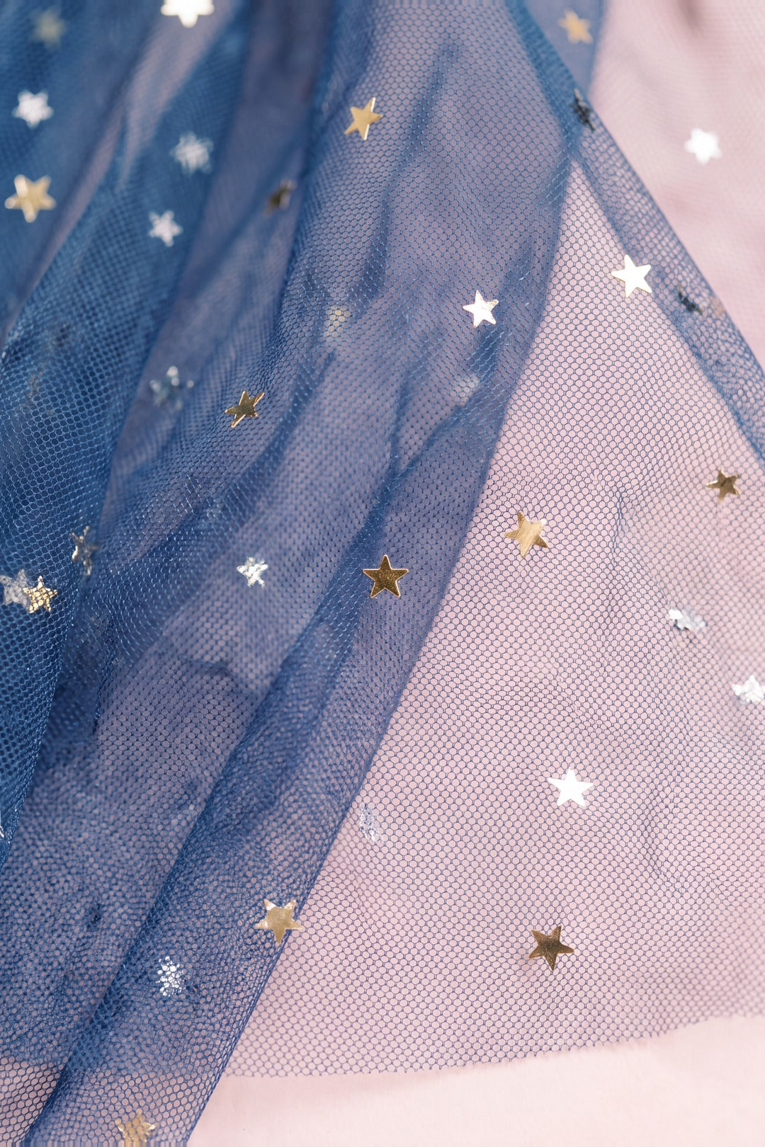 Celeste Dress denim blue star tulle fabric texture