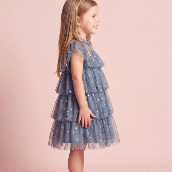 Celeste Dress in dusty blue, side