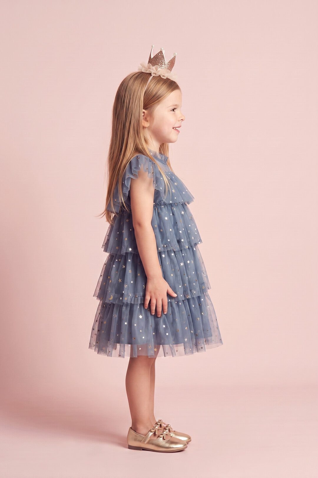 Celeste Dress in dusty blue, side