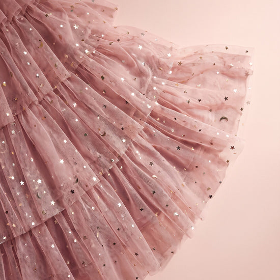 Celeste Dress dusty pink fabric detail, star and moon sequins