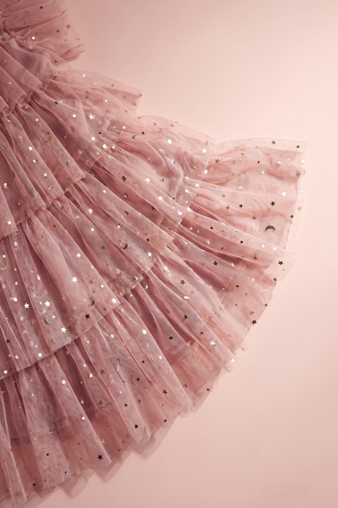 Celeste Dress dusty pink fabric detail, star and moon sequins