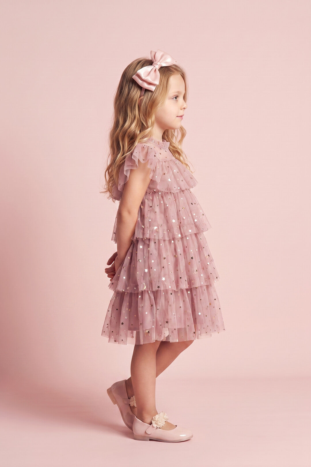 Celeste Dress in dusty pink, side