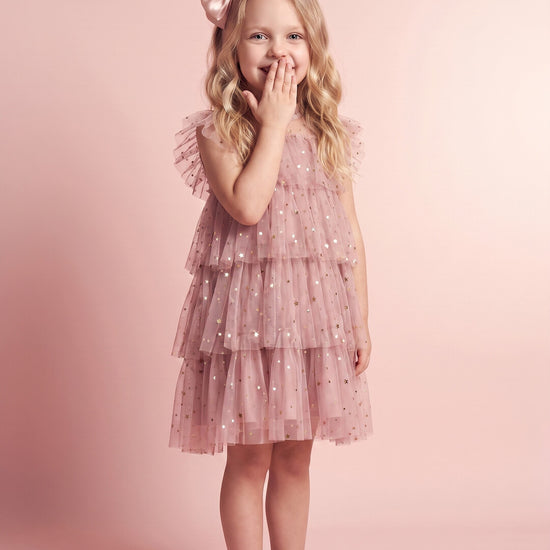 Celeste Dress in dusty pink, three quarter twirl