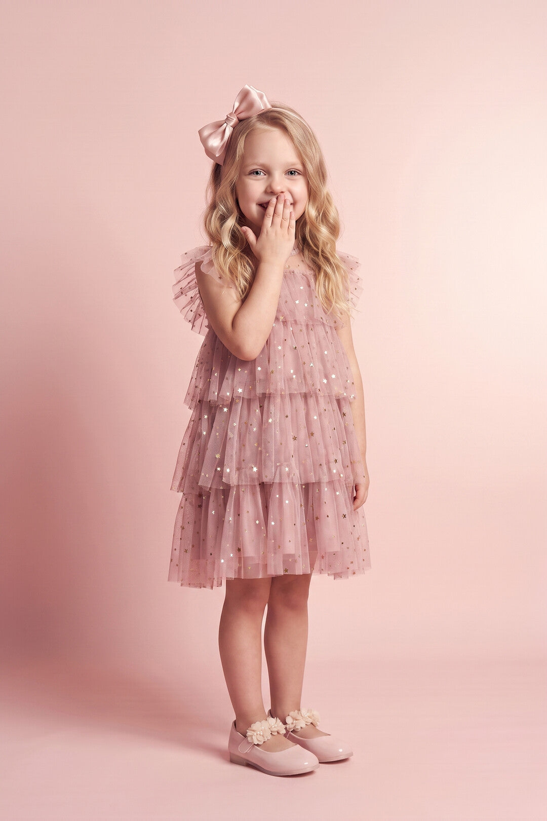 Celeste Dress in dusty pink, three quarter twirl