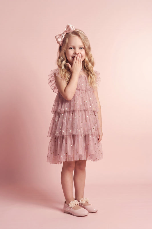 Celeste Dress in dusty pink, three quarter twirl