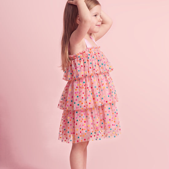 Confetti Dot Dress in pink, side