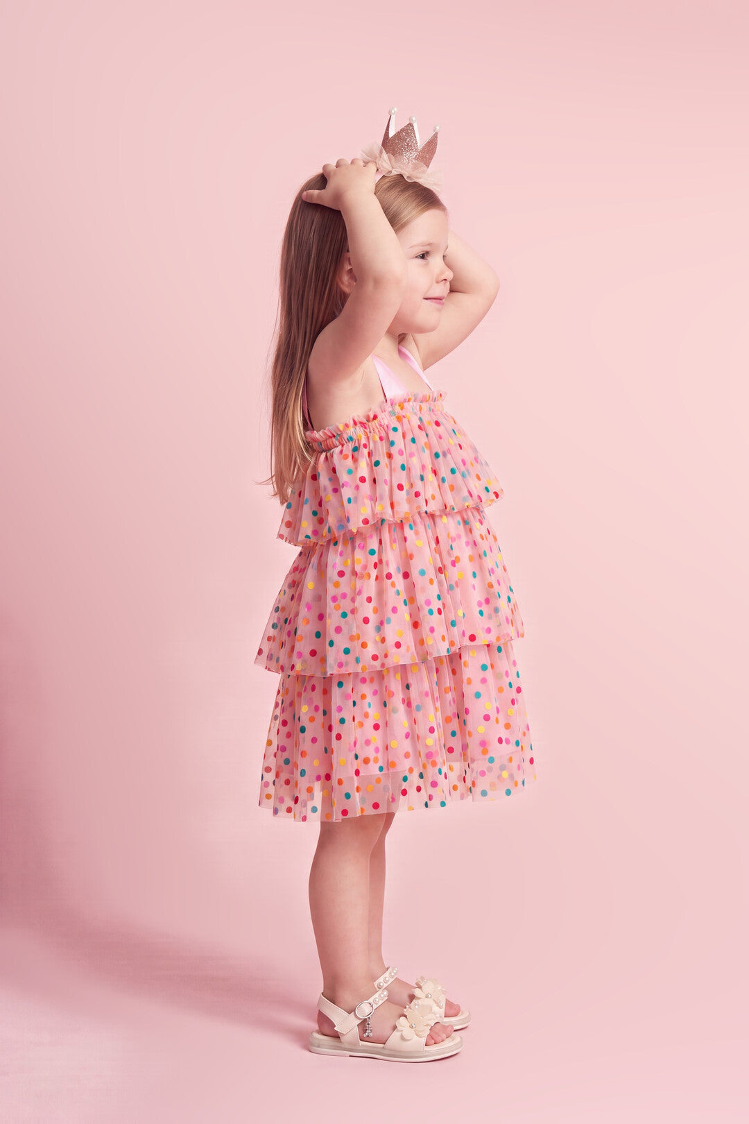 Confetti Dot Dress in pink, side