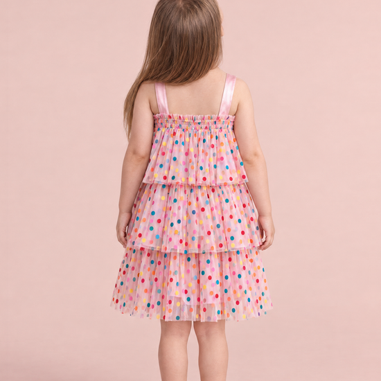 Confetti Dot Pink Smocked Dress, back