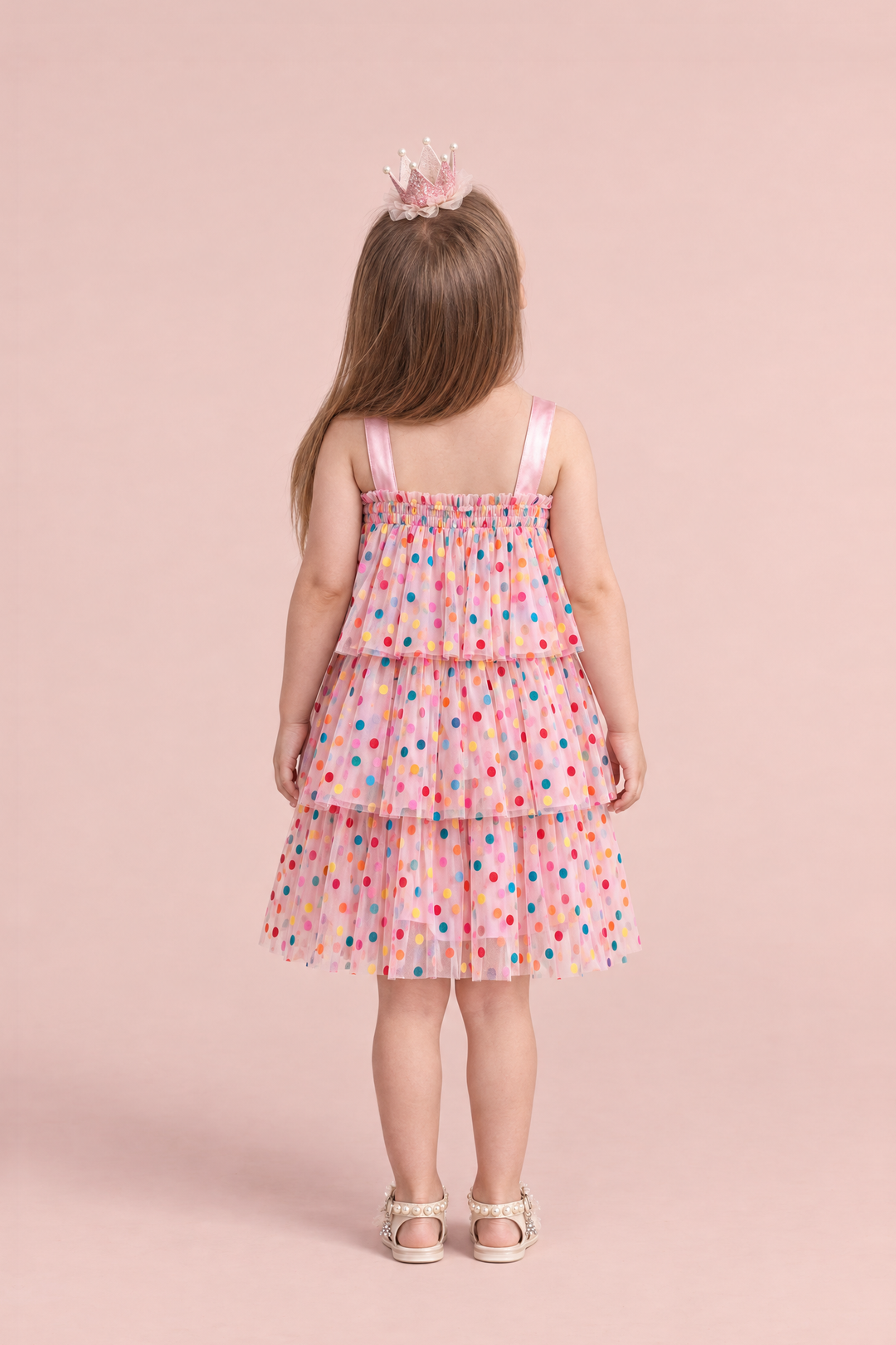 Confetti Dot Pink Smocked Dress, back