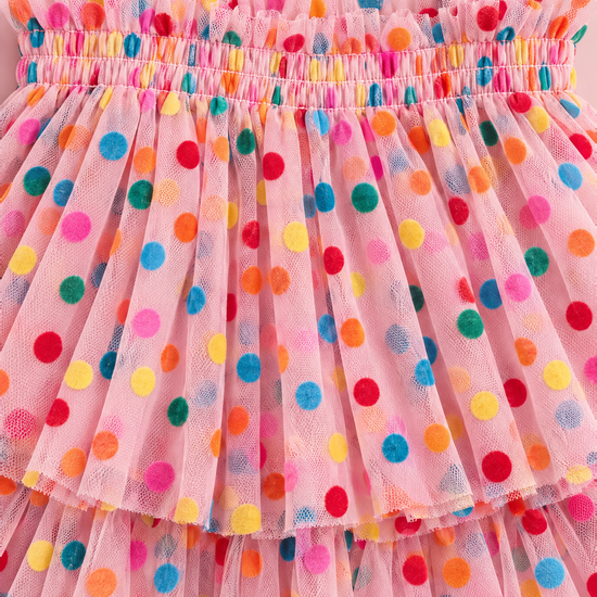 Confetti Dot Pink Smocked Dress shirred top and confetti dot detail