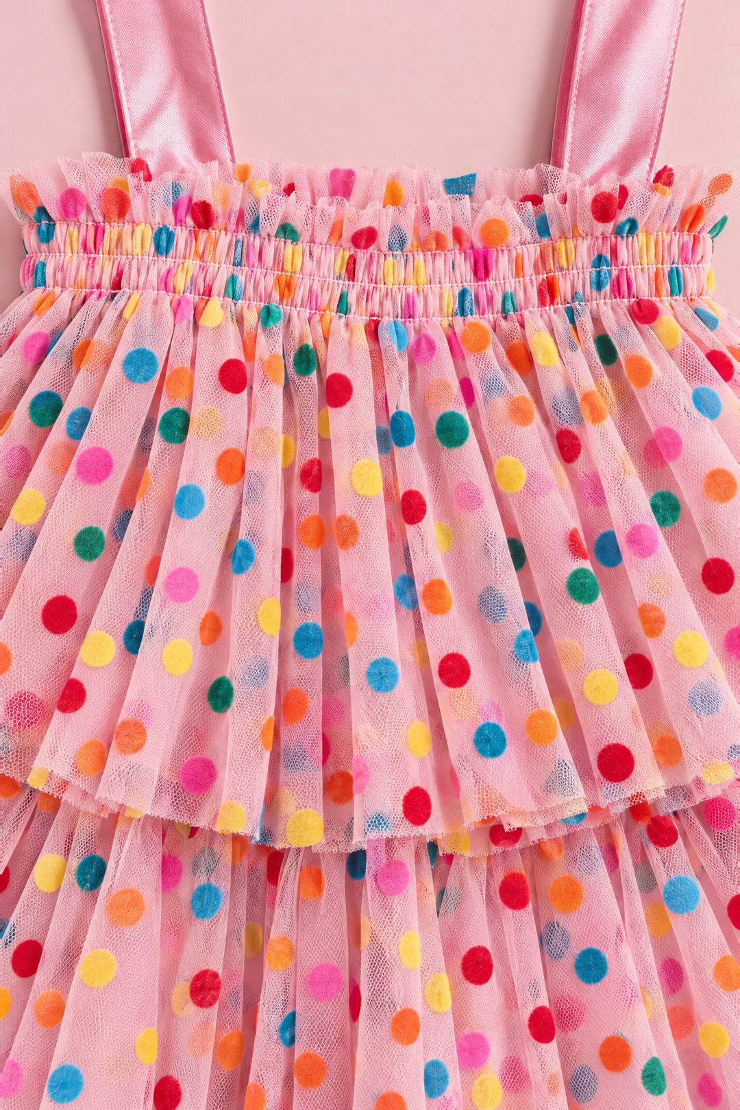 Confetti Dot Pink Smocked Dress shirred top and confetti dot detail