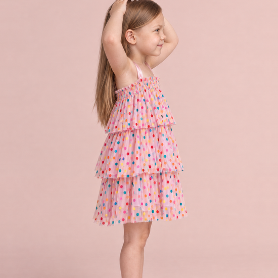 Confetti Dot Pink Smocked Dress, side