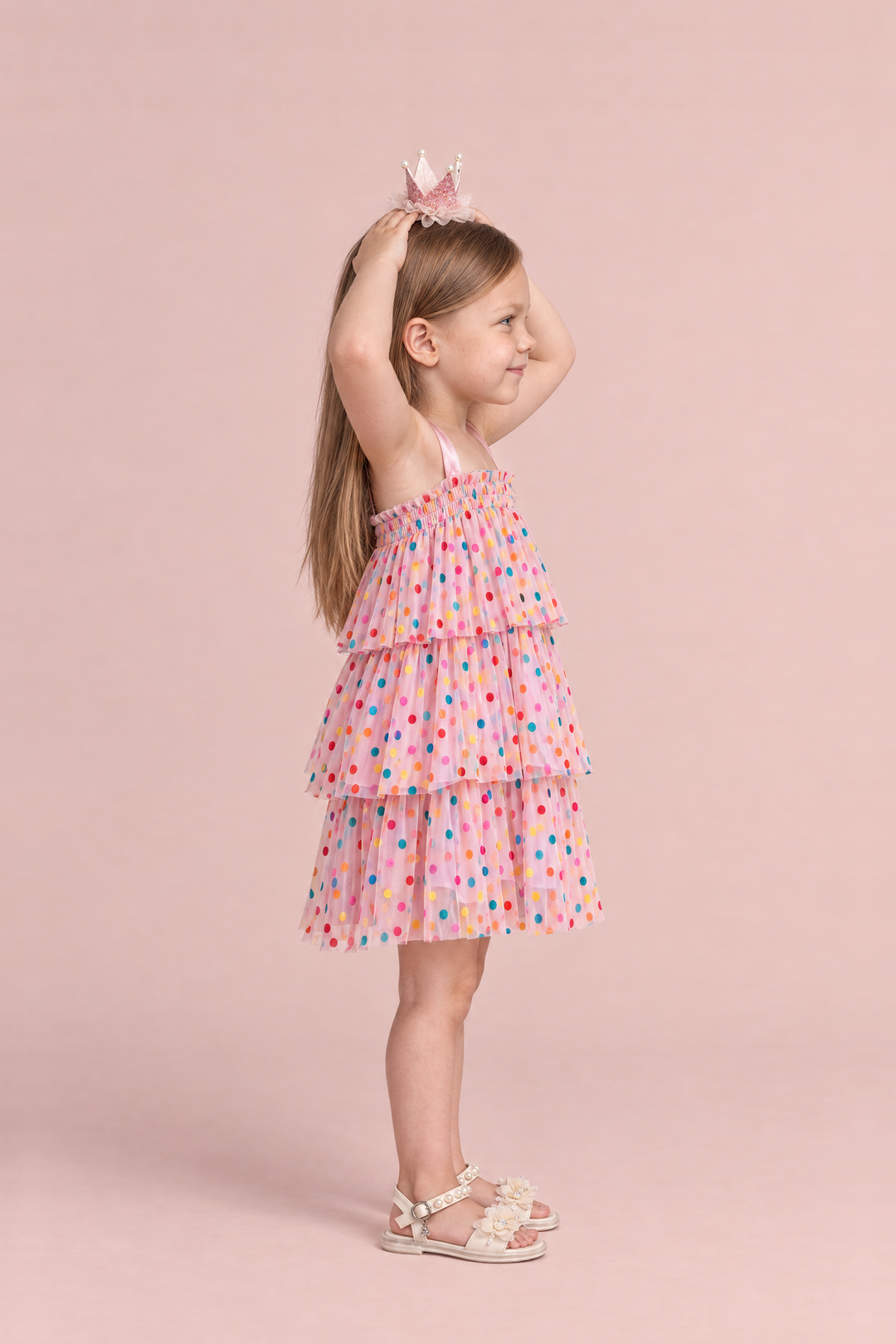 Confetti Dot Pink Smocked Dress, side