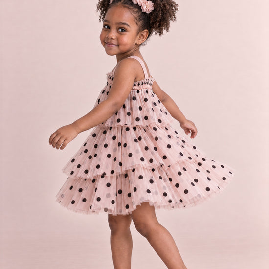 Confetti Dot Blush Polka Dot Dress, side, mid twirl