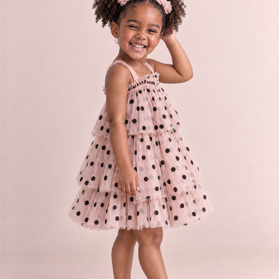 Confetti Dot Blush Polka Dot Dress, three quarter