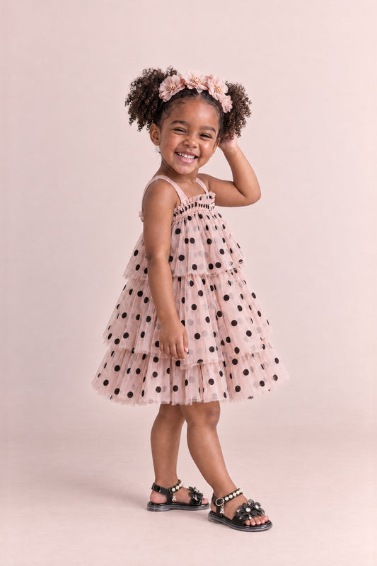 Confetti Dot Blush Polka Dot Dress, three quarter