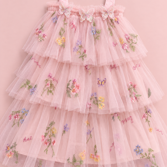 Flutter Blush Butterfly Flower Girl Dress, flat lay