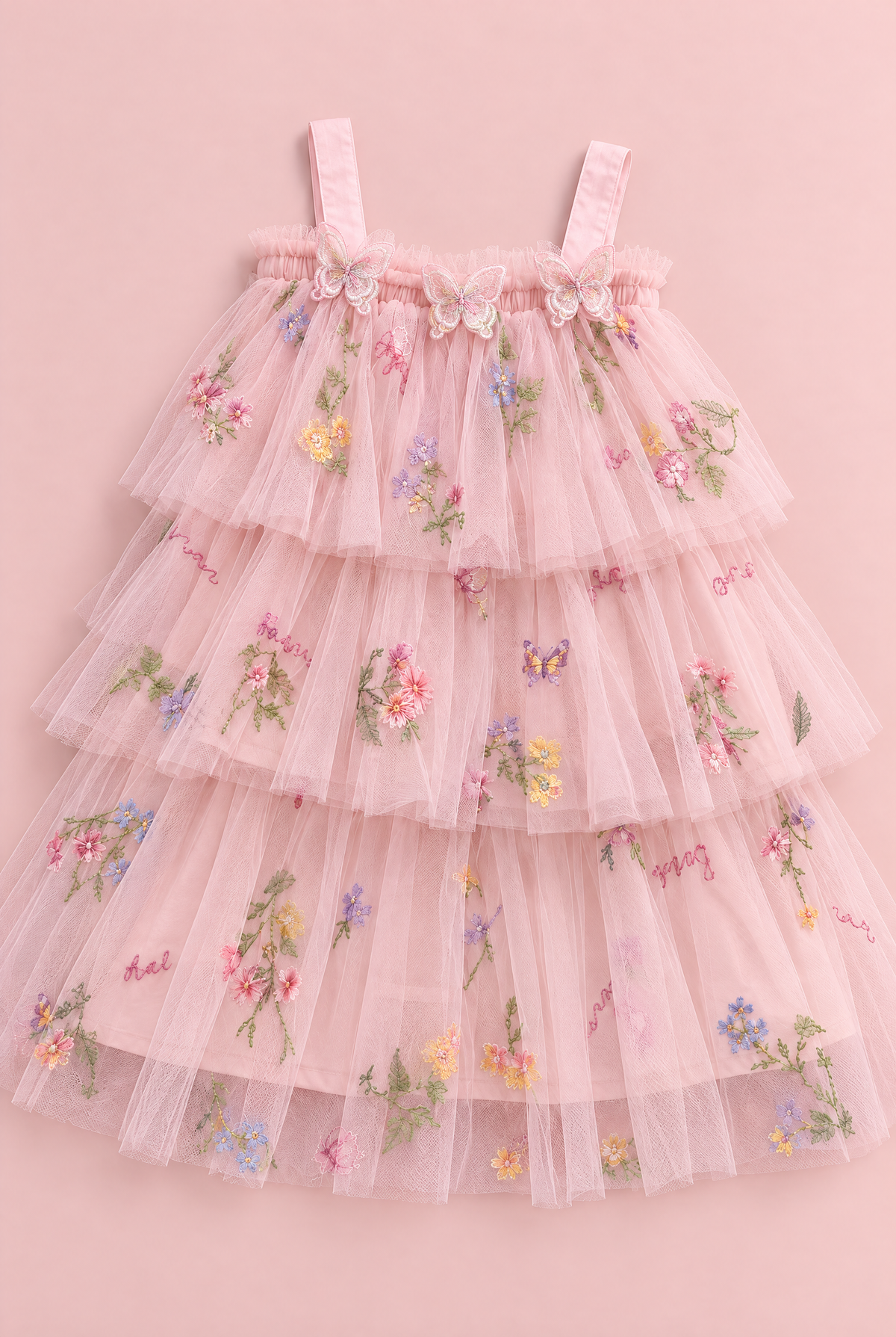 Flutter Blush Butterfly Flower Girl Dress, flat lay
