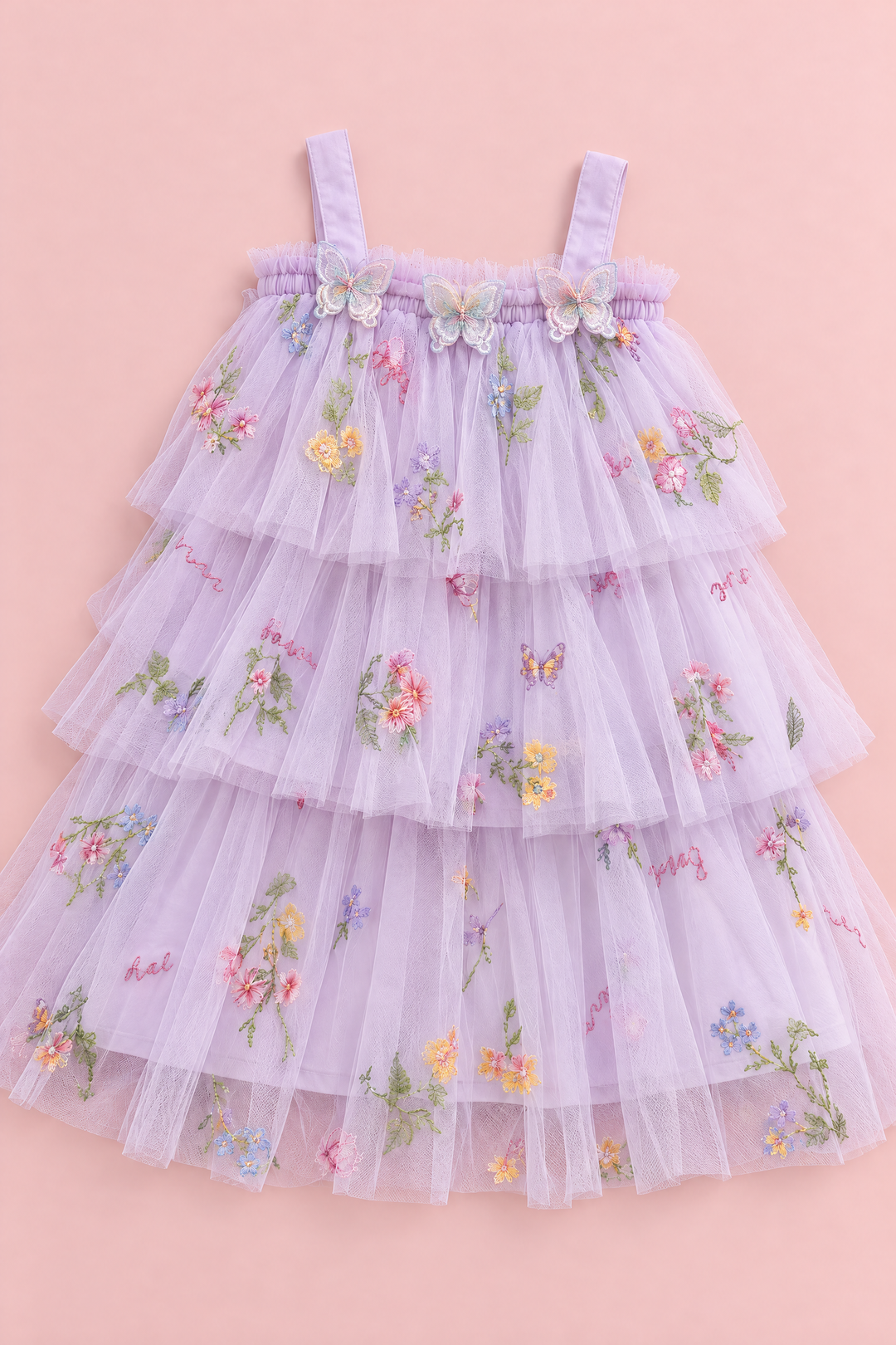Flutter Lilac Butterfly Flower Girl Dress, flat lay