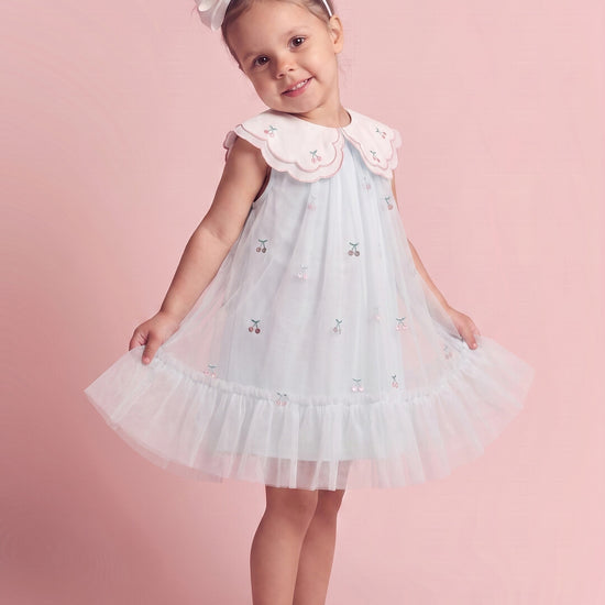 Forget Me Not Dress in powder blue, three quarter twirl
