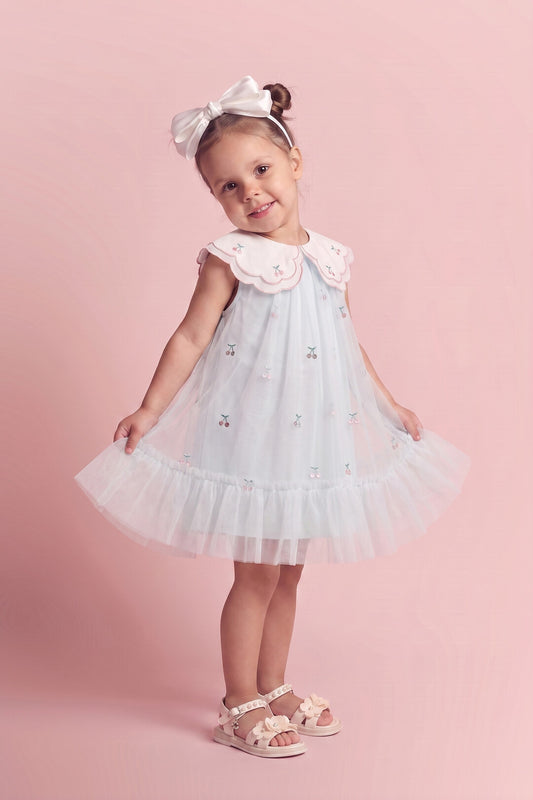 Forget Me Not Dress in powder blue, three quarter twirl