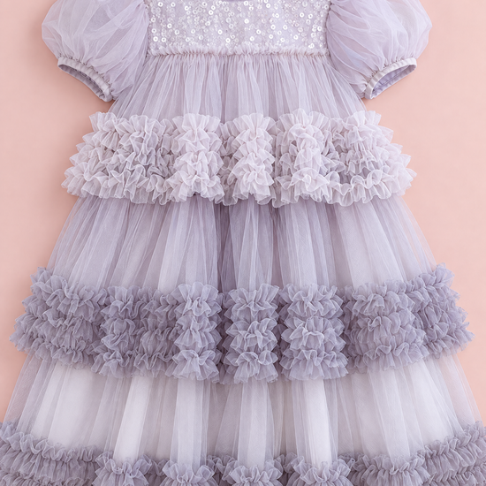 Heather Lilac Sequin Tulle Party Dress, flat lay