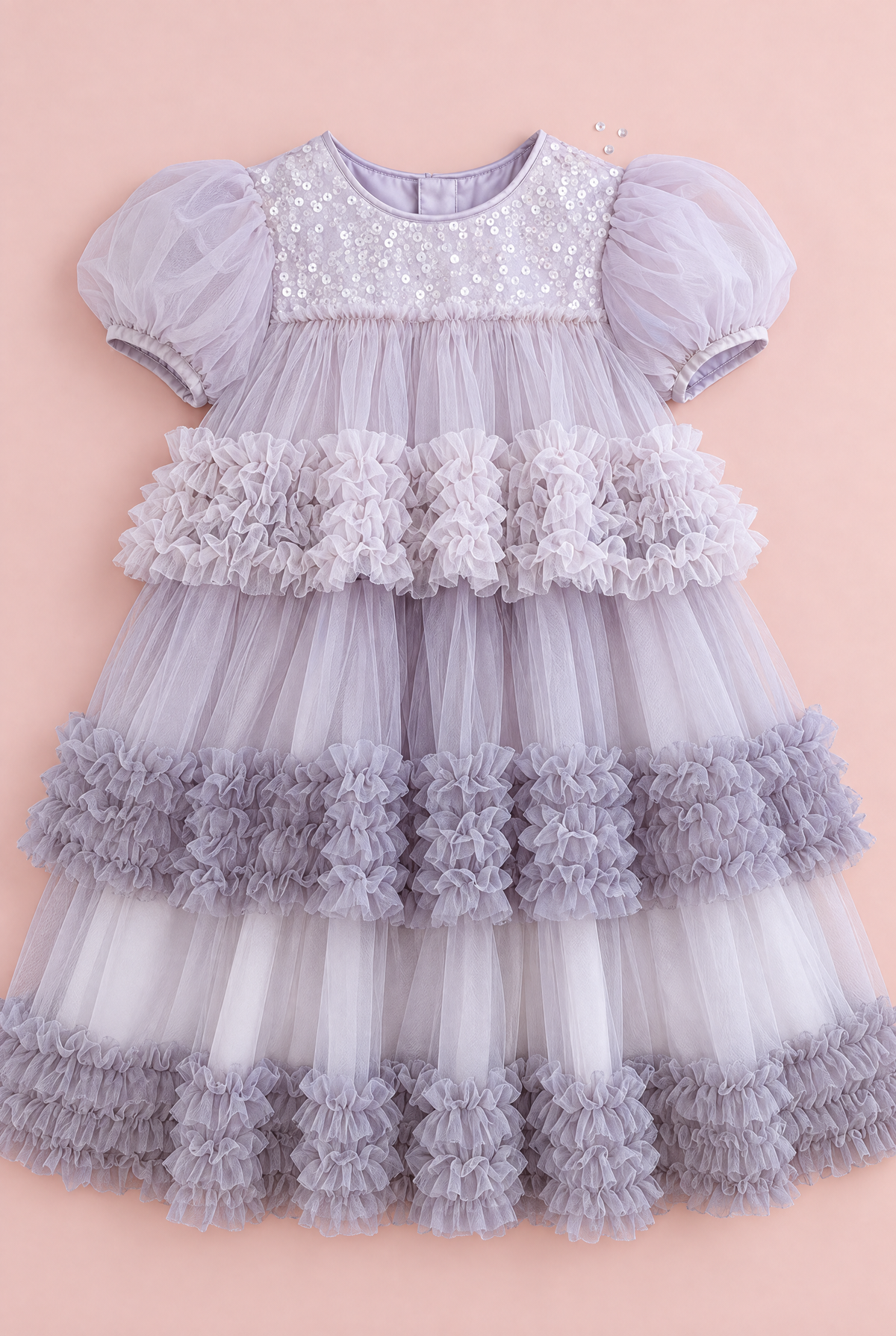Heather Lilac Sequin Tulle Party Dress, flat lay