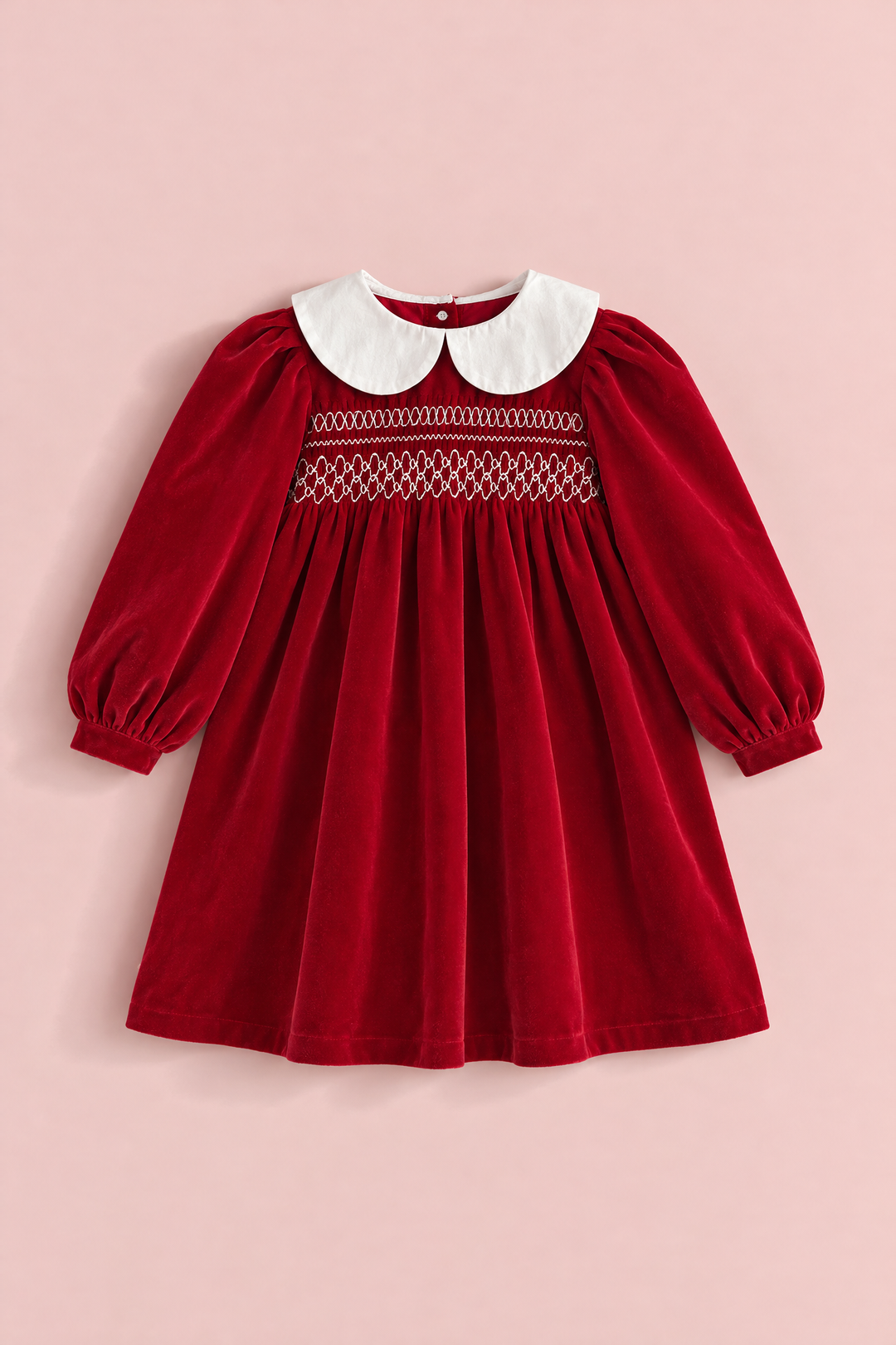 Holly Red Velvet Christmas Dress laid flat, front view