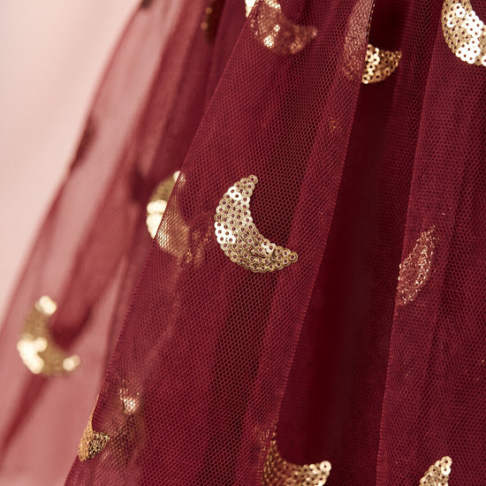 Midnight Star Dress burgundy moon sequin tulle texture