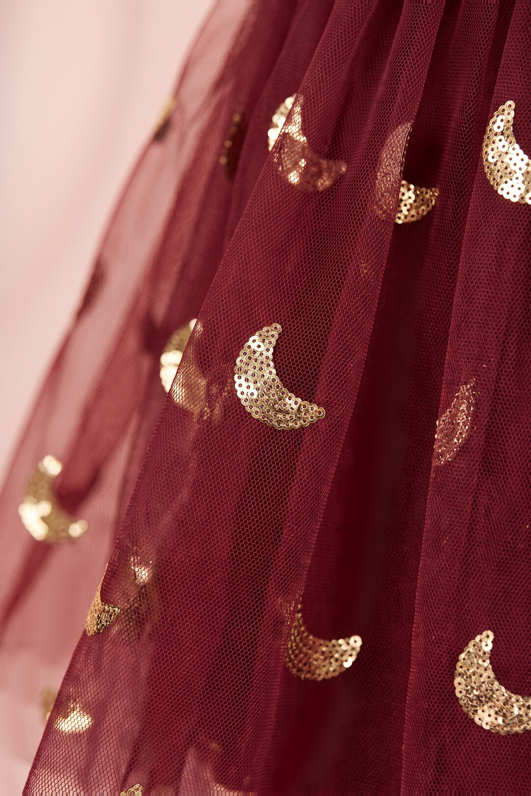 Midnight Star Dress burgundy moon sequin tulle texture