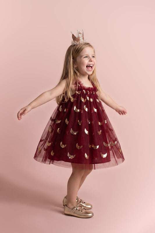 Midnight Star Dress in burgundy, three quarter twirl