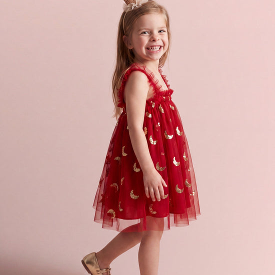 Midnight Burgundy Formal Dress, side view showing the depth of the tulle skirt