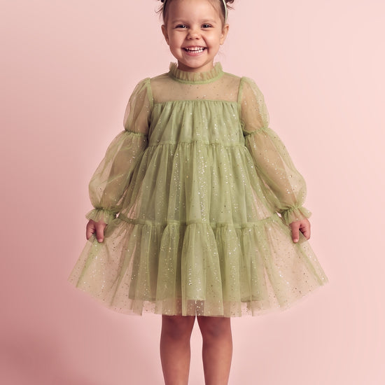 Meadow sage green tulle dress front