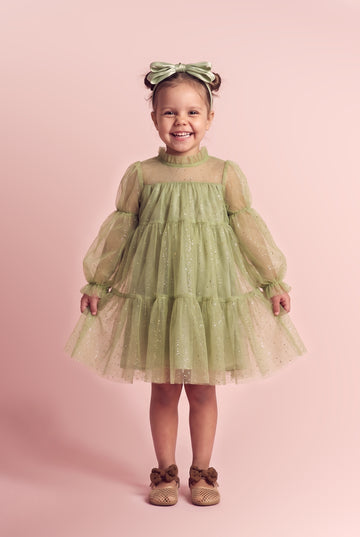 Meadow sage green tulle dress front