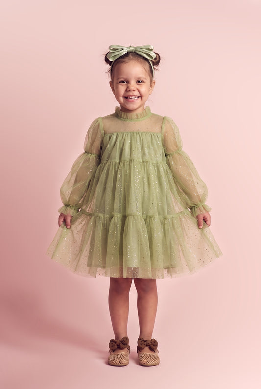 Meadow sage green tulle dress front